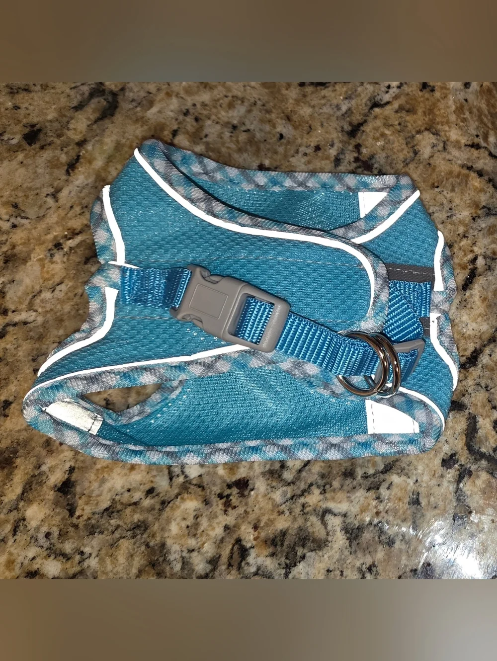 Extra Small Blue & White Dog Harness with Reflective Trim And Buckle